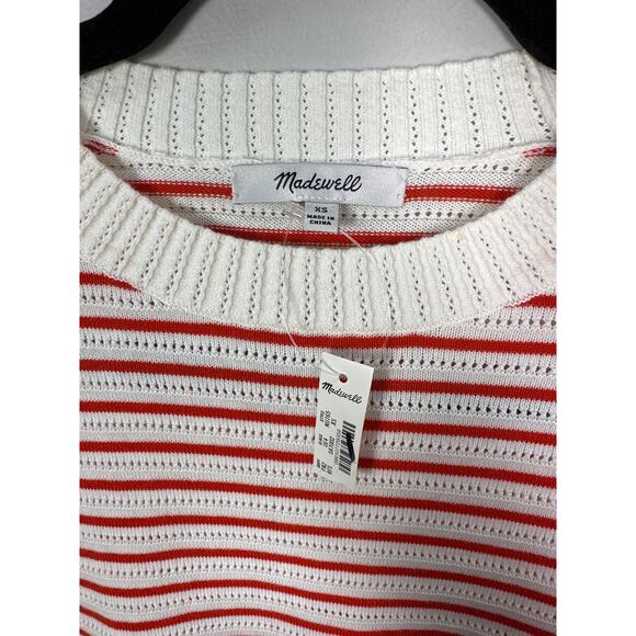 Madewell NWT Women’s Red Cream Striped Textural Stitch Cotton Sweater size XS - Picture 3 of 9